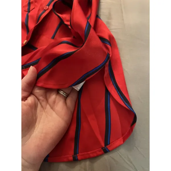 Lauren Ralph Lauren Red Button up Long Sleeve Blouse Blue White Stripes NWT - Image 3