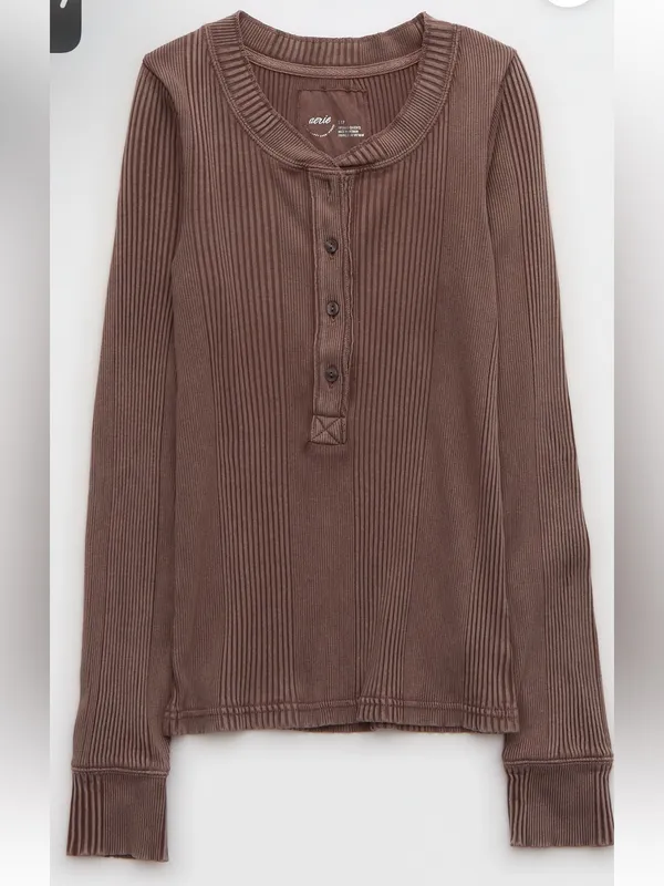 Aerie Road Trip Sleeve Henley Long Sleeve Faded Brown - Image 5