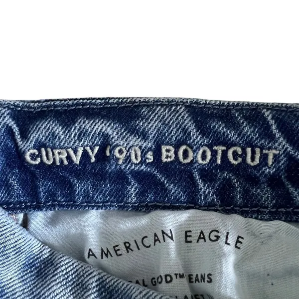 American Eagle Curvy 90s Bootcut Solid Denim Jeans Blue Split Hem Size 6 Short - Image 6