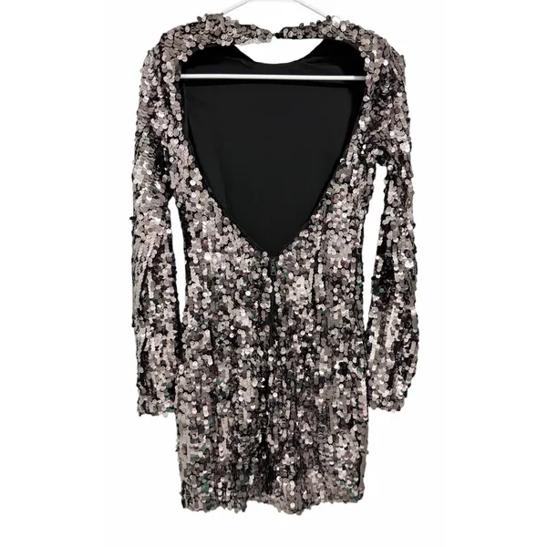 Bardot Valentina Sequin Long-Sleeve Mini Dress Smoke Women's‎ Size XS/2 - Image 2