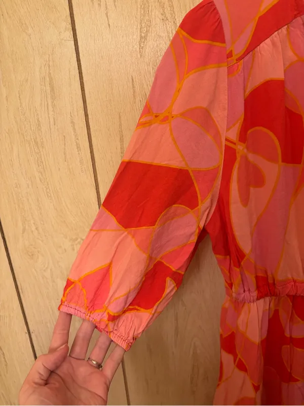 Petal & Pup Pink & Coral Abstract V-Neck Tie-Waist Mini Dress - Image 3