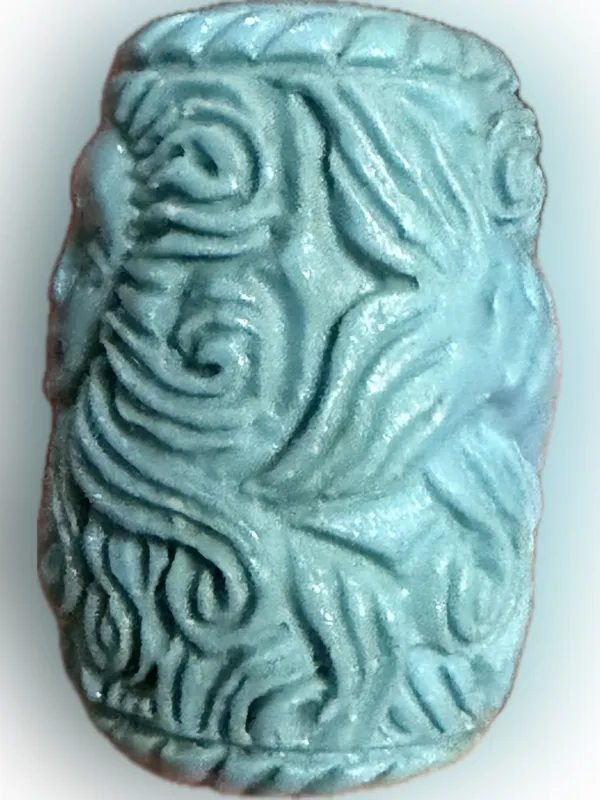Carved Sun Face/Mermaid Turquoise Color Resin Beads - set of 2 - Image 5