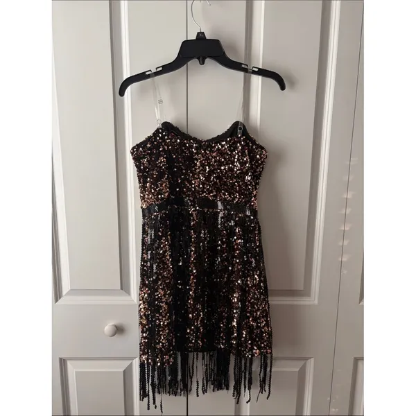 Blue B Sequin Fringe Party Dress Bronze & Black Flapper Party Costume Retro - Image 5