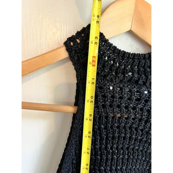 Mango Black Metallic Knit Halter Mini Dress XS Open Crochet Shimmer - Image 9