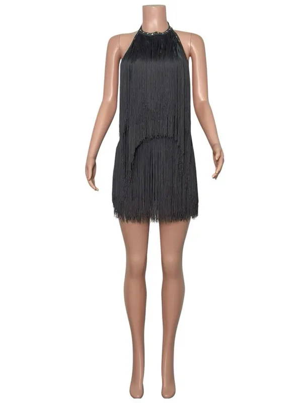JADED LONDON Vadra Backless Fringe Mini Dress, Charcoal Grey, 4(US) - Image 6