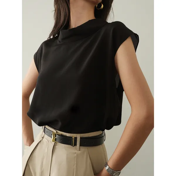 Commense Elegant Leisure Cap Sleeve Classic Top Flowy Black XS - Image 2