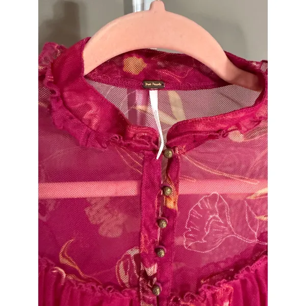 Free People Time For Shine Mesh Floral Smocked Crop‎ Top Fairycore Whimsy - Image 9