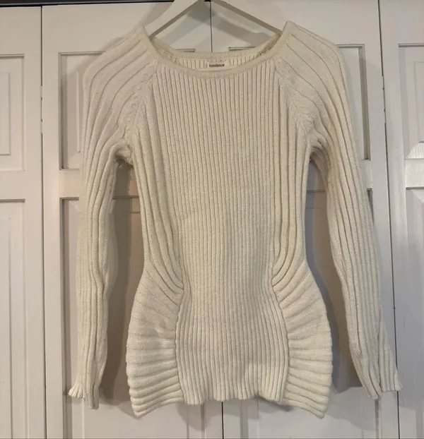 Sundance ribbed off white fitted sweater size xs - Image 2