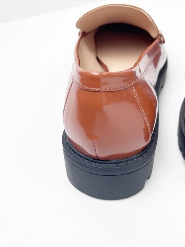 LOFT Brown Faux Leather Slip On Penny Loafers Size 9.5M Preppy Casual Minimalist - Image 6