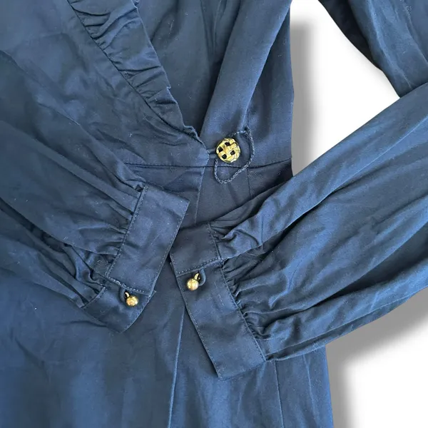 Elizabeth McKay Women’s Navy Ruffle Collar Wrap Dress Size 2‎ Long Sleeve - Image 7