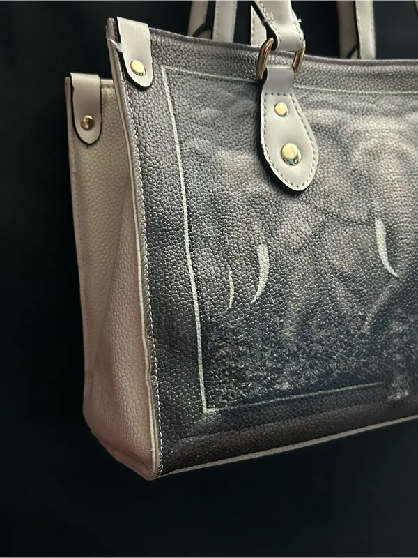 BFlairs Women’s Handbag with Elephant Print Gray & Cream - Image 11