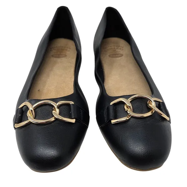 Dr. Scholl's Black Faux Leather Slip On Wexley Adorn Ballet Flats Size 7.5 M - Image 3