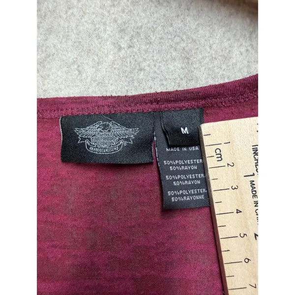 Harley Davidson Womens Burgundy Burnout Willie G Skull Tank Handkerchief Hem‎ M - Image 4