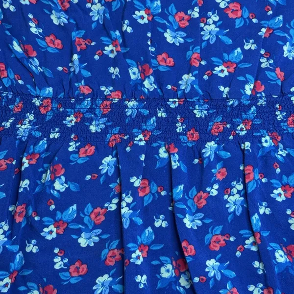 Hollister Blue Floral Peasant Dress Women's M Boho Smocked Waist 3/4 Sleeve - Image 8