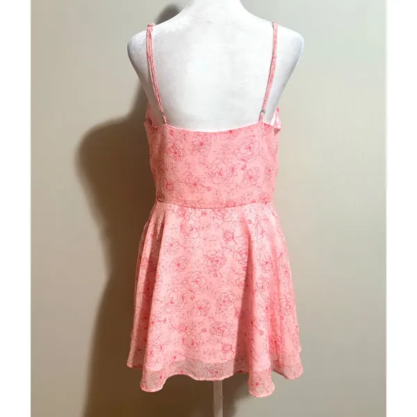 Urban Outfitters Over the Horizon Mini Dress M Pink Floral Chiffon Fit and Flare - Image 3