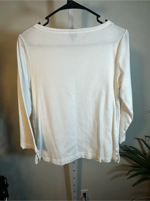 P269. Rafaella White Lace-Front Long Sleeve Top - Image 4