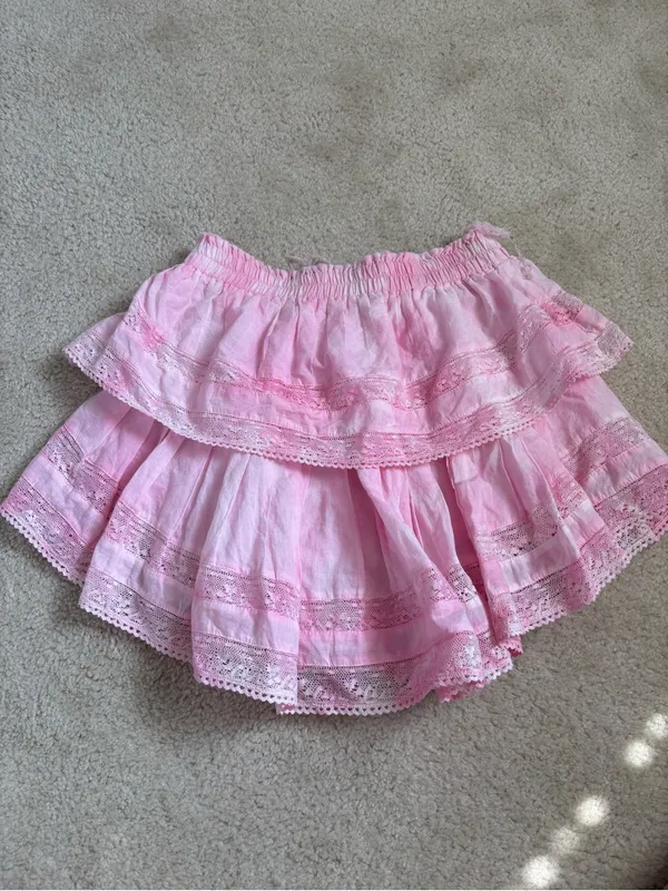 LoveShackFancy Pink Tiered Lace Skirt - Image 3