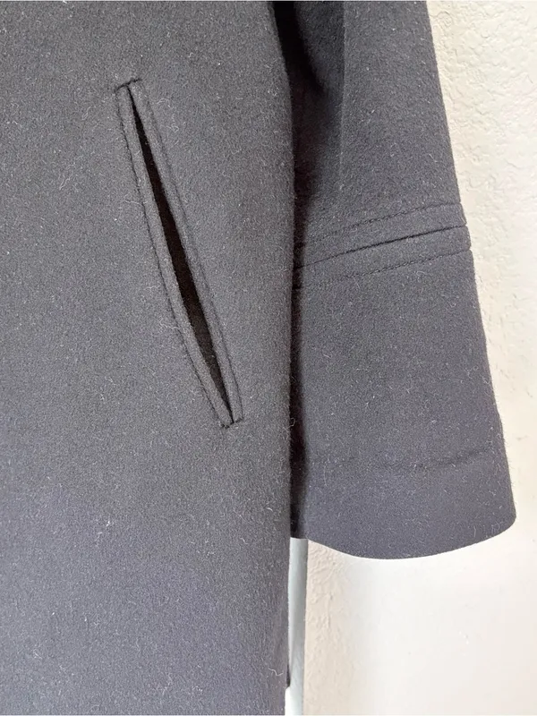 Fleurette Loro Piana 100% Wool Womens Mid Length Pea Coat Black Size 14 USA Made - Image 5