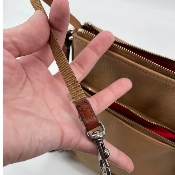 Dooney & Bourke Crossbody Bag‎ Leather Tan Brown Trim Zip Pocket Purse - Image 10