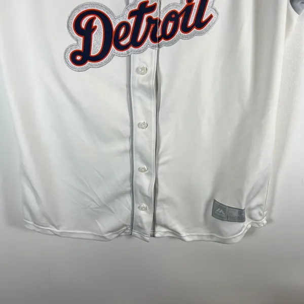 Majestic MLB Detroit Tigers Baseball Jersey Womens Large White Grey Glitter Logo - Image 3