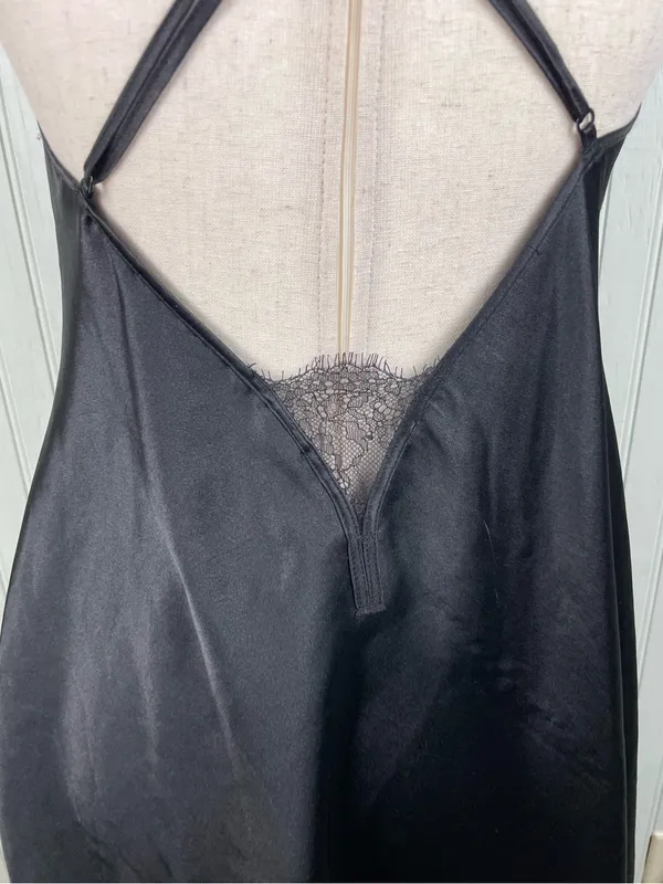 Victoria's Secret Y2K Black Satin Lace Chemise Slip Dress Size Medium Whimsigoth - Image 6