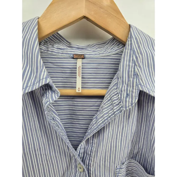 Free People Button Down Womens Medium Tie Back Blue White Striped EUC - Image 2