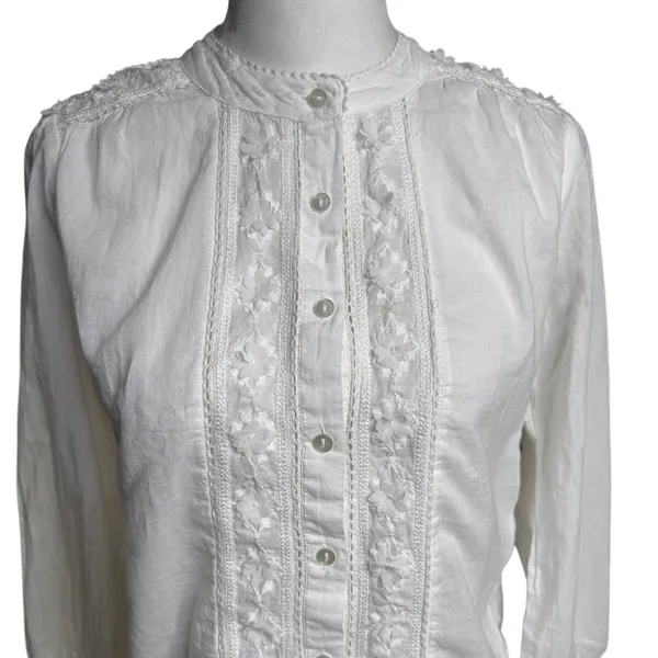 Lucky Brand Embroidered Cotton Blouse White XS Romantic Boho Prairie - Image 3