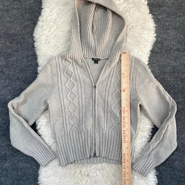 Wild Fable Cream Grey Cable Knit Zip Up Hoodie Sweater Grunge Dark Cottagecore - Image 7