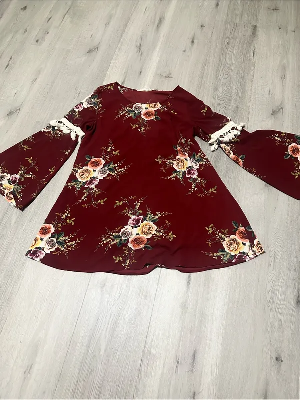 entro Maroon Floral Bell-Sleeve Blouse - Image 2