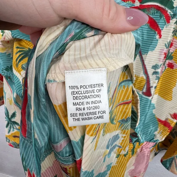 True Destinations Tunic Top Womens M Multicolor Tropical V-Neck Bell - Image 7