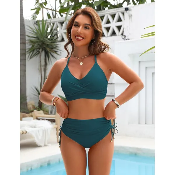 Blooming Jelly High Waisted Bikini Slimming Swimsuit Crisscross Bathing Suit XL - Image 2