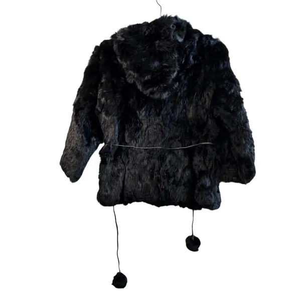 Wilsons Leather Maxima Genuine Fur Coat Hooded Black Belted Pom Luxury‎ Small - Image 2