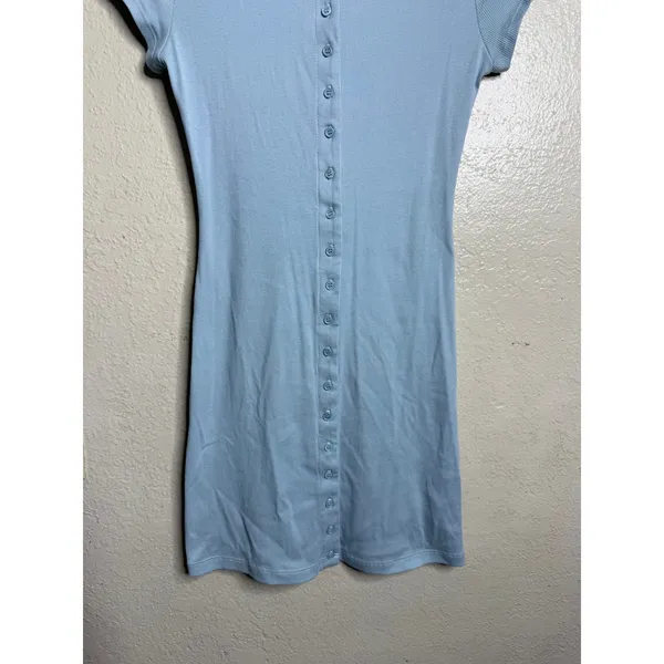 Reformation Raelynn Knit Mini Dress size S Light Blue Button Front Short Sleeve - Image 4