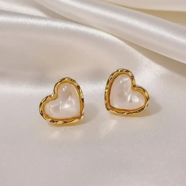 Gold Heart Pearl Earrings - Image 2