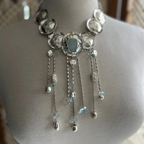Free People Speak Up Silver and Blue Statement Necklace - Image 5
