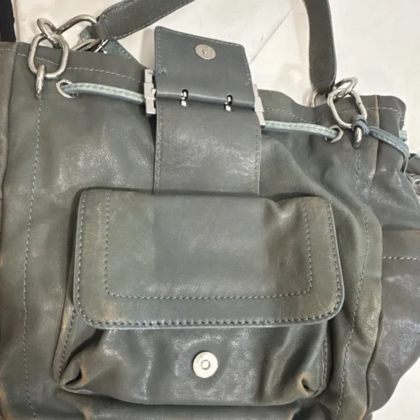VTG Michael‎ Kors Y2K Distressed Boho Gorpcore Purse Chunky Silver Leather Bag - Image 7