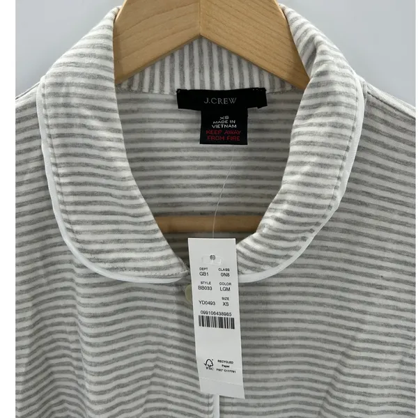 J.Crew Re-Imagined Striped Lyocell Viscose‎ Pajama Top Grey White Long Sleeve XS - Image 3