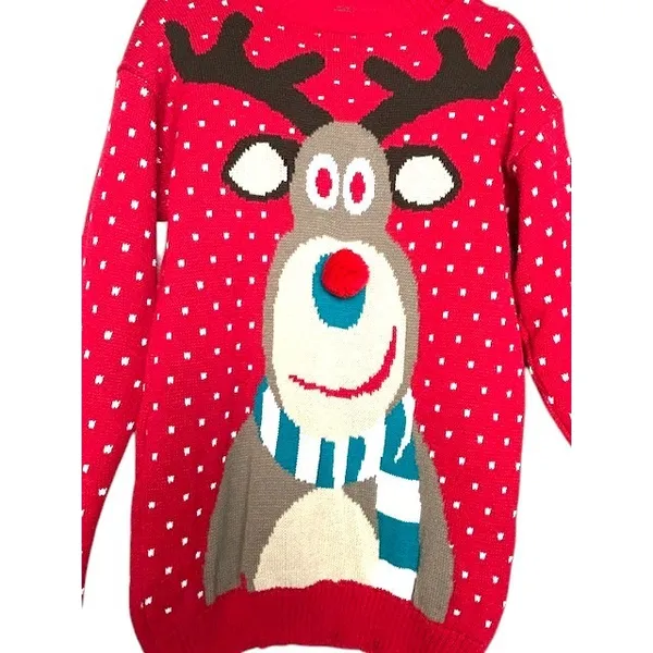 REMEL LONDON Womens Ugly Christmas Sweater L Red Reindeer Festive Party Holiday‎ - Image 3