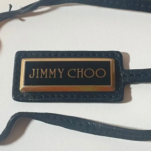 Jimmy Choo Bag Charm Black Leather Gold Logo Tag - Image 2