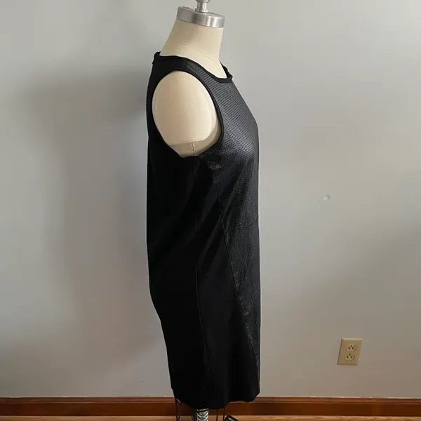 Leather Front Sheath Sleeveless Dress- Black- Size Medium - Image 3
