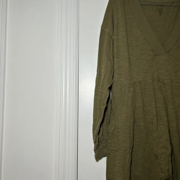Natural Life Womens Olive Green Slub Knit V-Neck Long Sleeve Jumpsuit Small - Image 2