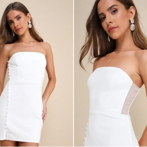 LULUS Bridal Bachelorette Engagement Bridal Shower Sexy Strapless Mini Dress - Image 4