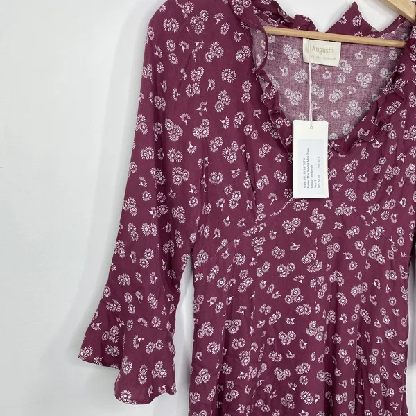 Auguste the Label Mae Devine Mini Dress Burgundy Floral Ruffle US 4‎ AU 8 JM193 - Image 5