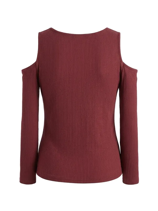 Active USA Women's Cold-Shoulder Crisscross Ribbed Top - Image 3