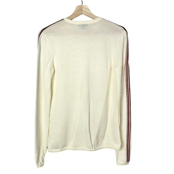 Worth Ivory Crew Neck Pullover Stripe Shoulder & Sleeve Wool Sweater S‎ - Image 2