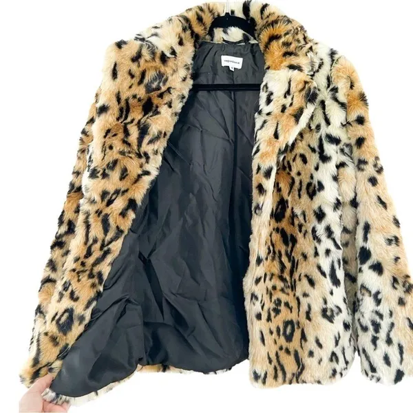 SUPERDOWN Faux Fur Animal Print Open Oversized Coat Sz XS - Image 5