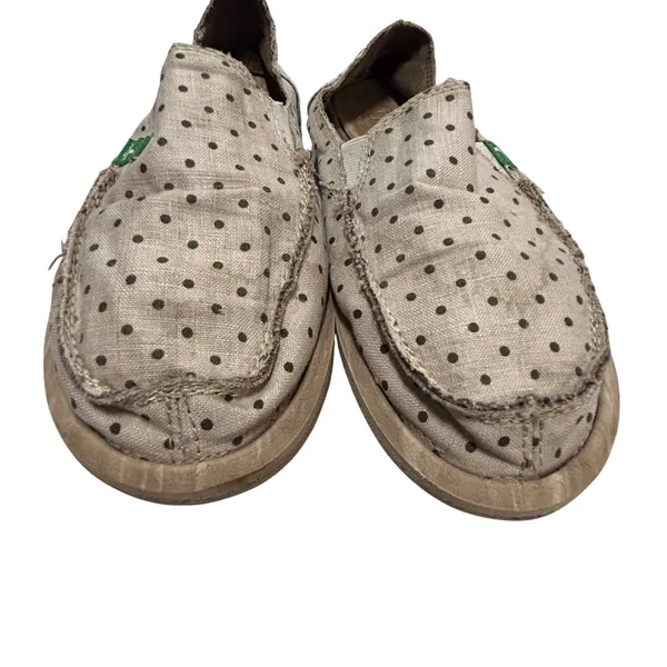 Sanuk‎ Sidewalk Surfers Polka Dot Slip On Loafers Beige Brown Womens 8 Shoes - Image 2