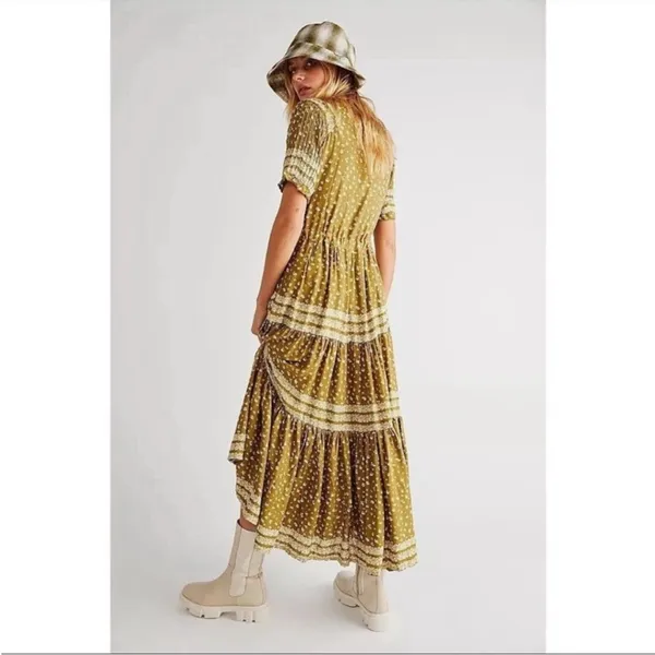 Free People Rare Feeling Maxi Dress Green Kiwi Combo Cottagecore Womens‎ Size XS - Image 3