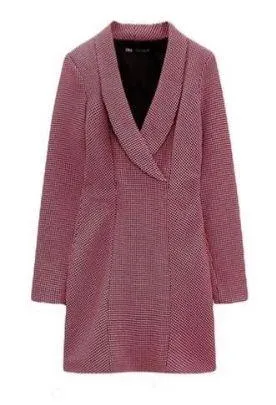 Zara Neon Pink Houndstooth Blazer Dress Size S - Image 4
