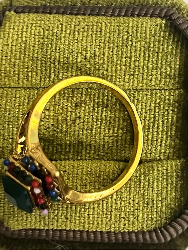 Vintage/Bohemian Design Stainless Steel Golden w/ Multicolor Beads Ring S 9 - Image 3